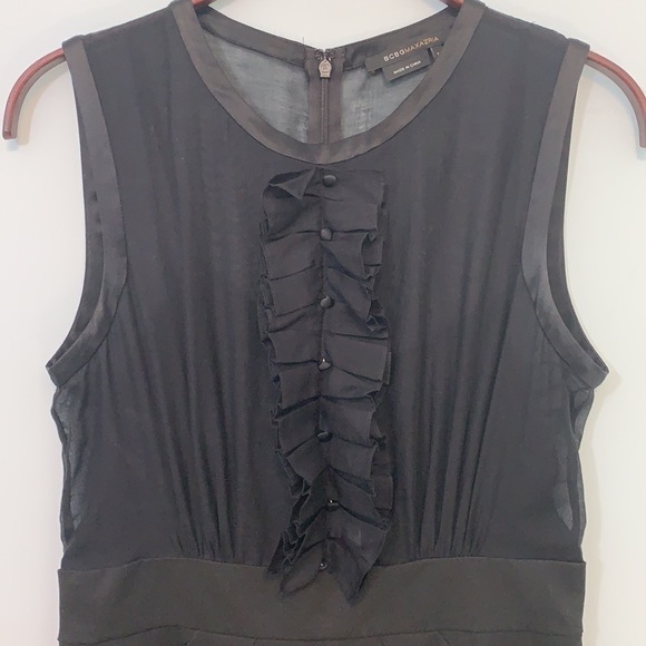 BCBGMaxAzria || Black Tuxedo Ruffle Sheer Sleeveless Sheath Silk Cotton Dress 6 - Picture 3 of 17